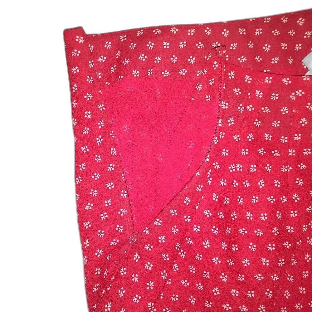 Ann Taylor LOFT Red Ditsy Floral Flared Midi Skirt Back Zip - Picture 3 of 7